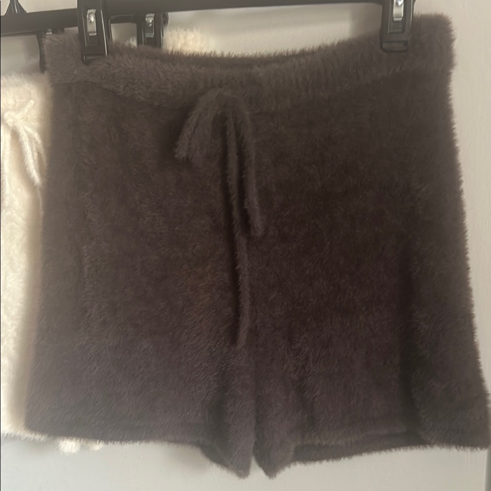 Express Trio of Cozy Fuzzy Eyelash Lounge Shorts in Swan, Raindrops, Black Sand - Picture 6 of 12